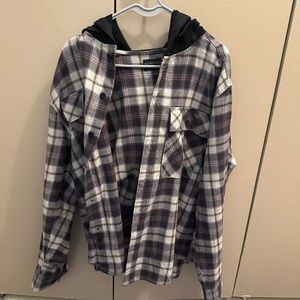 Plaid Flannel Shirt with Hood
